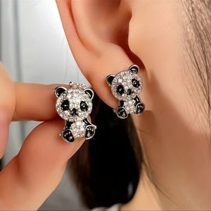 💎New Sterling Silver Zirconia Panda 🐼 Earrings